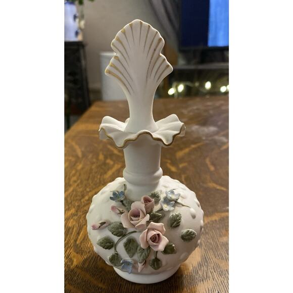 Lefton 1950’s Hand-painted Porcelain 3D Pink Roses Decanter Perfume Bottle 872 - Picture 1 of 6